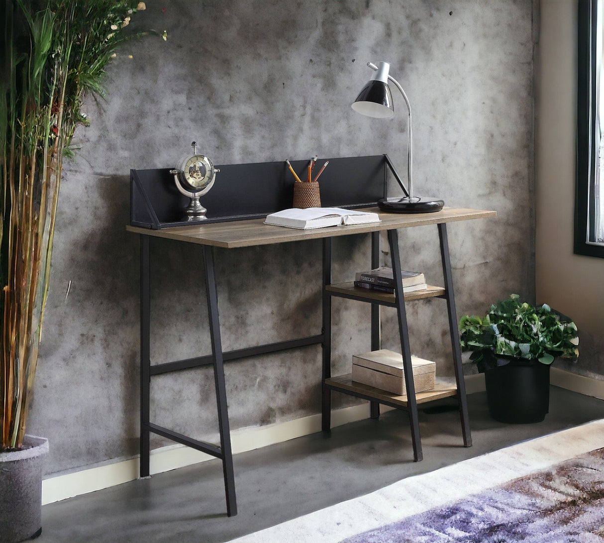 Garima - Legs Writing Desk - Rustic Oak / Black by Urban Nest | Bel Furniture