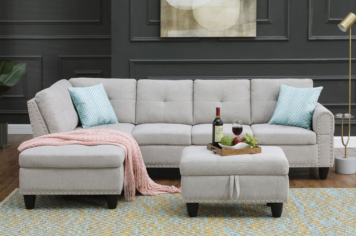 Alger - 98" Wide Left Hand Facing Sofa & Chaise With Ottoman
