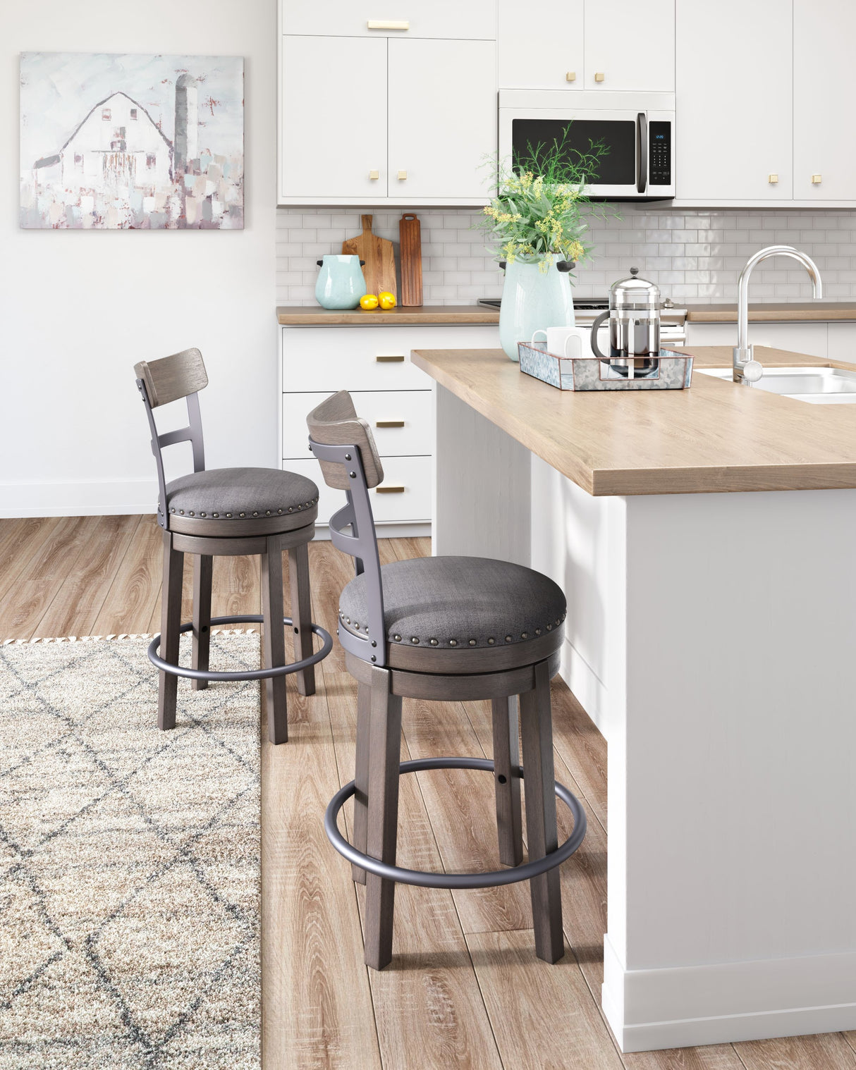 Caitbrook - Gray - UPH Swivel Barstool by Signature Design by Ashley® | Bel Furniture