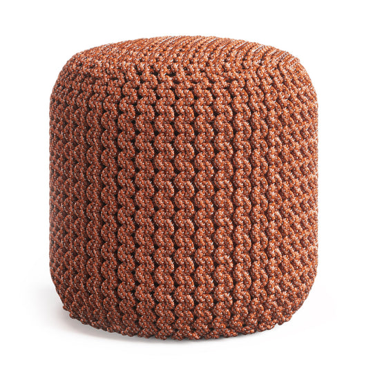 Wynne - Round Knitted Outdoor / Indoor Pouf - Orange by Simpli-Home | Bel Furniture