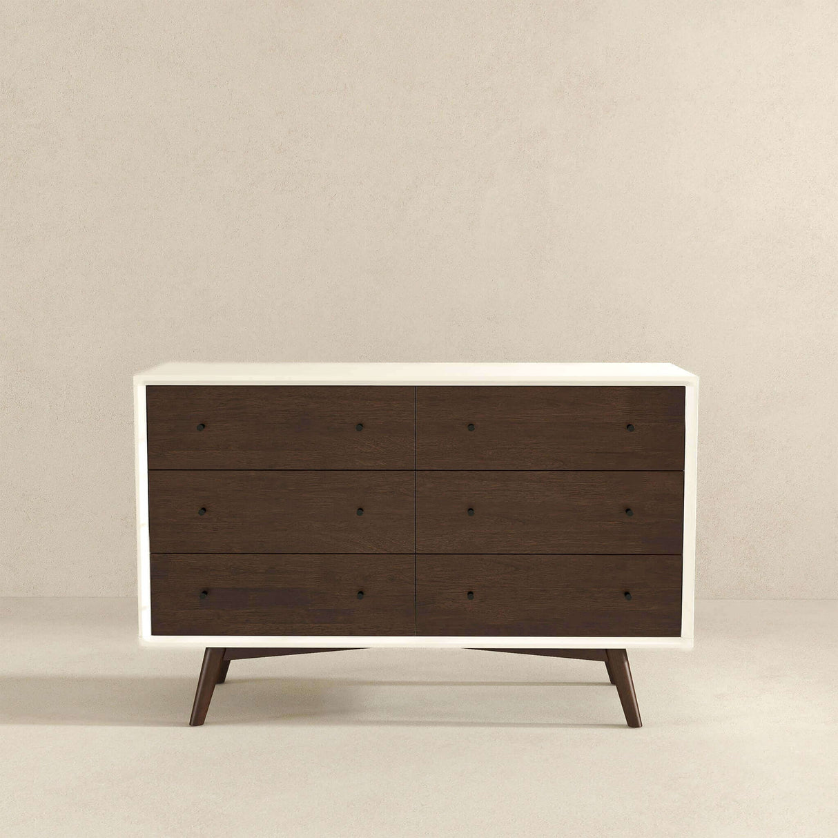 Mid-Century Modern White Dresser 6 Drawer - Dark Brown / White by Ashcroft Furniture | Bel Furniture
