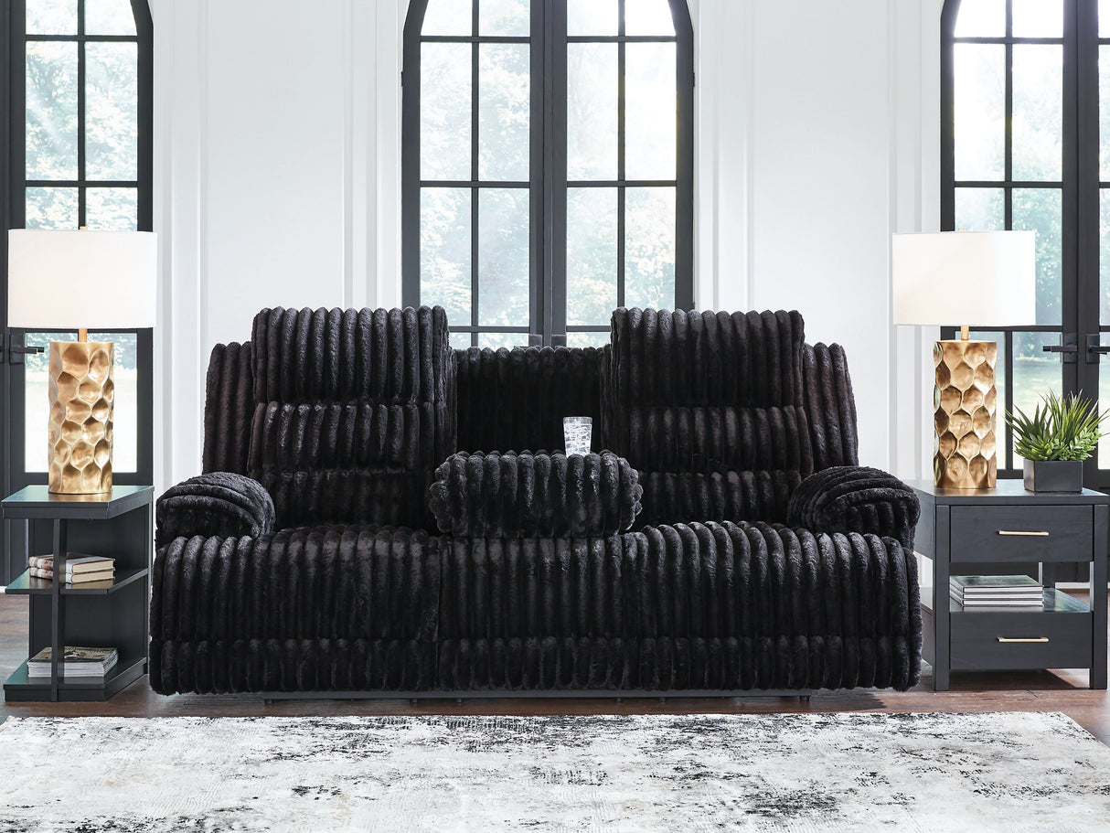 Rhine Falls - Onyx - Reclining Power Sofa With Drop Down Table by Signature Design by Ashley® | Bel Furniture