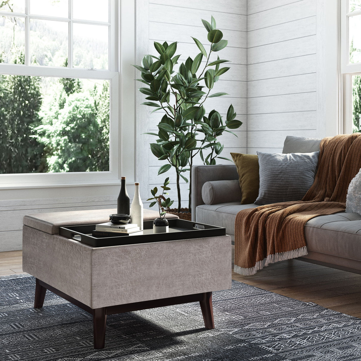 Owen - Tray Top Small Coffee Table Upholstered Storage Ottoman