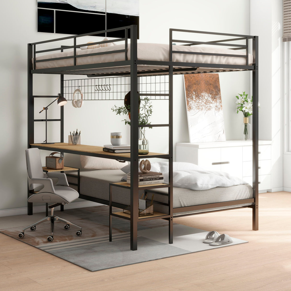 Ethan - Bunk Bed With Desk, Charging Station, Storage Shelves