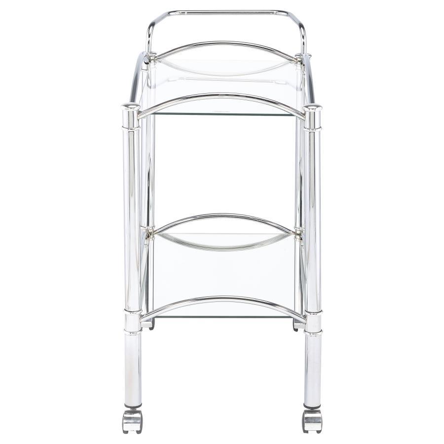 Shadix - 2-Tier Rectangular Glass Shelf Metal Bar Cart - Chrome by CoasterEveryday | Bel Furniture