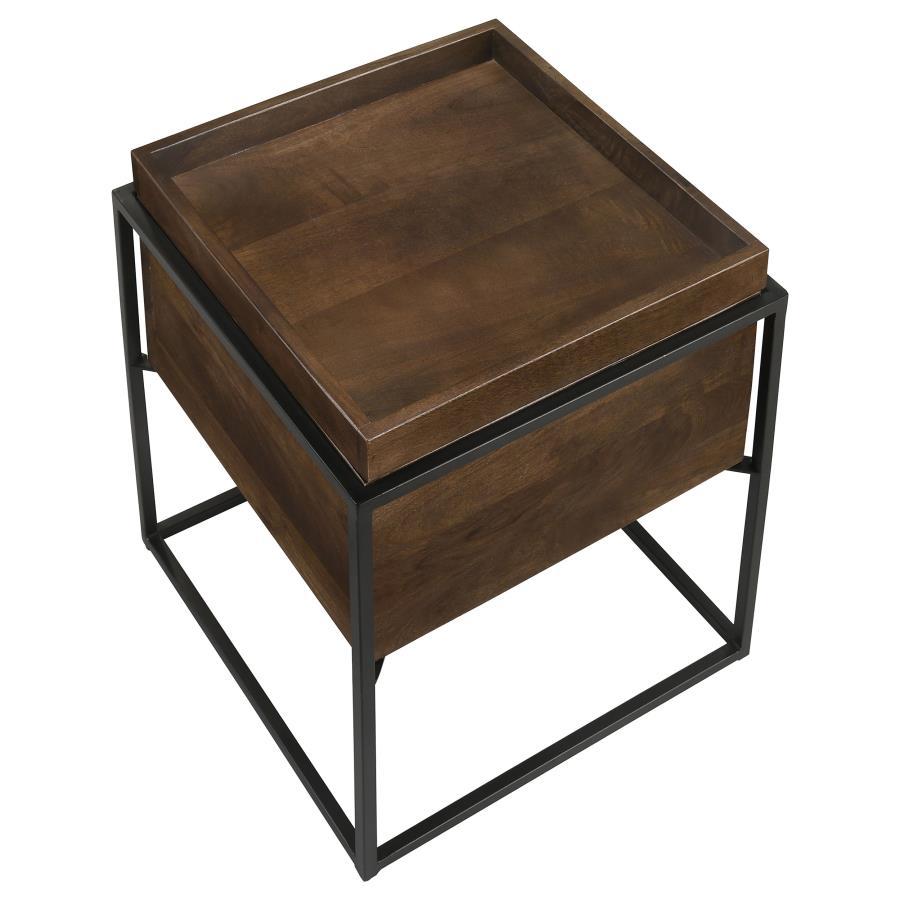 Ondrej - Square Accent Side Table Removable Tray - Dark Brown by CoasterEssence | Bel Furniture