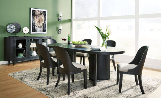 Rowanbeck - Dining Room Set Black 8 Pc. Table, 6 Chairs, Server by Signature Design by Ashley® | Bel Furniture