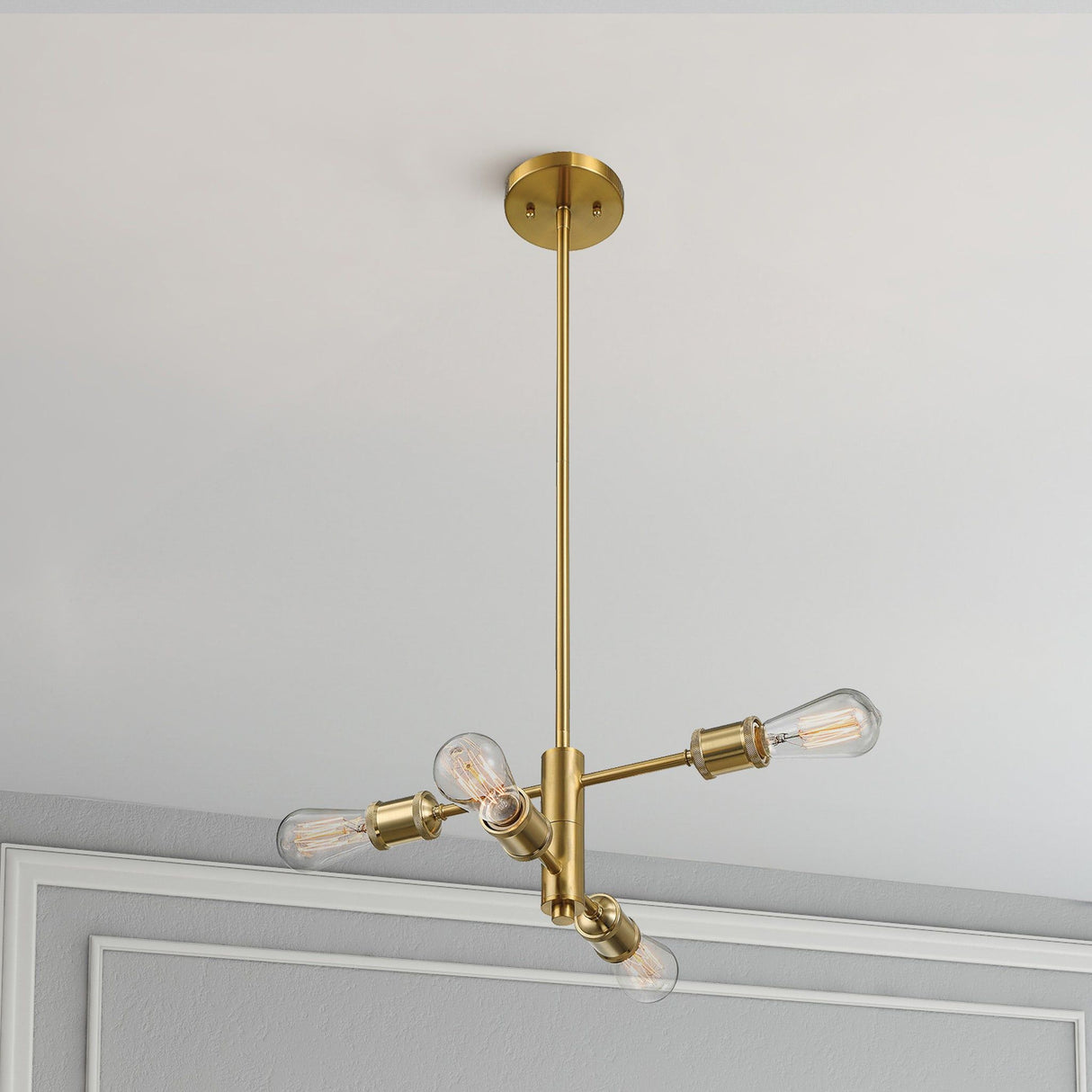 Trellis - 4 Lights Modern Gold Chandelier Vintage Pendant Fixture For Living Room - Clear / Gold