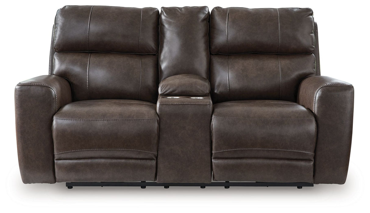 Crossplex - Smoke - Power Recline Loveseat / Console / Adjustable Headrest by Signature Design by Ashley® | Bel Furniture
