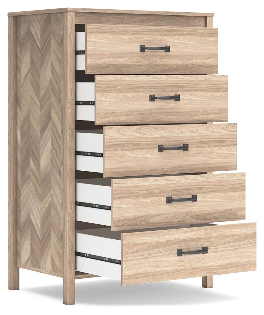 Battelle - Tan - Five Drawer Chest by Signature Design by Ashley® | Bel Furniture