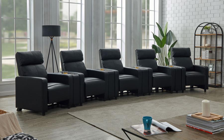 Toohey - Upholstered Tufted Recliner Living Room Set Black 9 Pc. 5 Seats, 4 Console Tables by CoasterEveryday | Bel Furniture