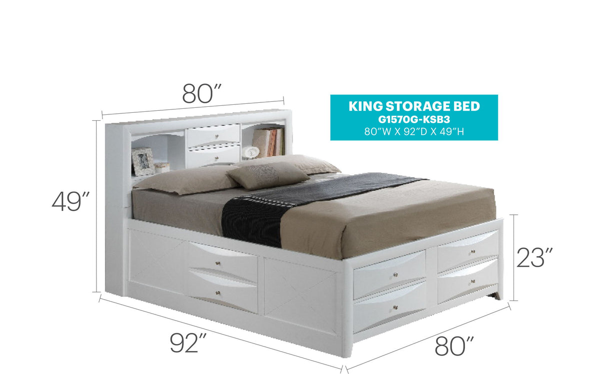 Modern Design Storage Bed With Bookcase Headboard