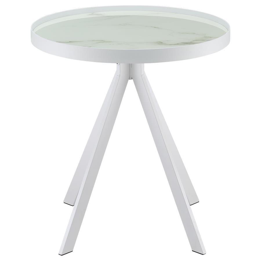 Briggs - Round Marble Printed Glass Top End Side Table by Coaster Fine Furniture | Bel Furniture