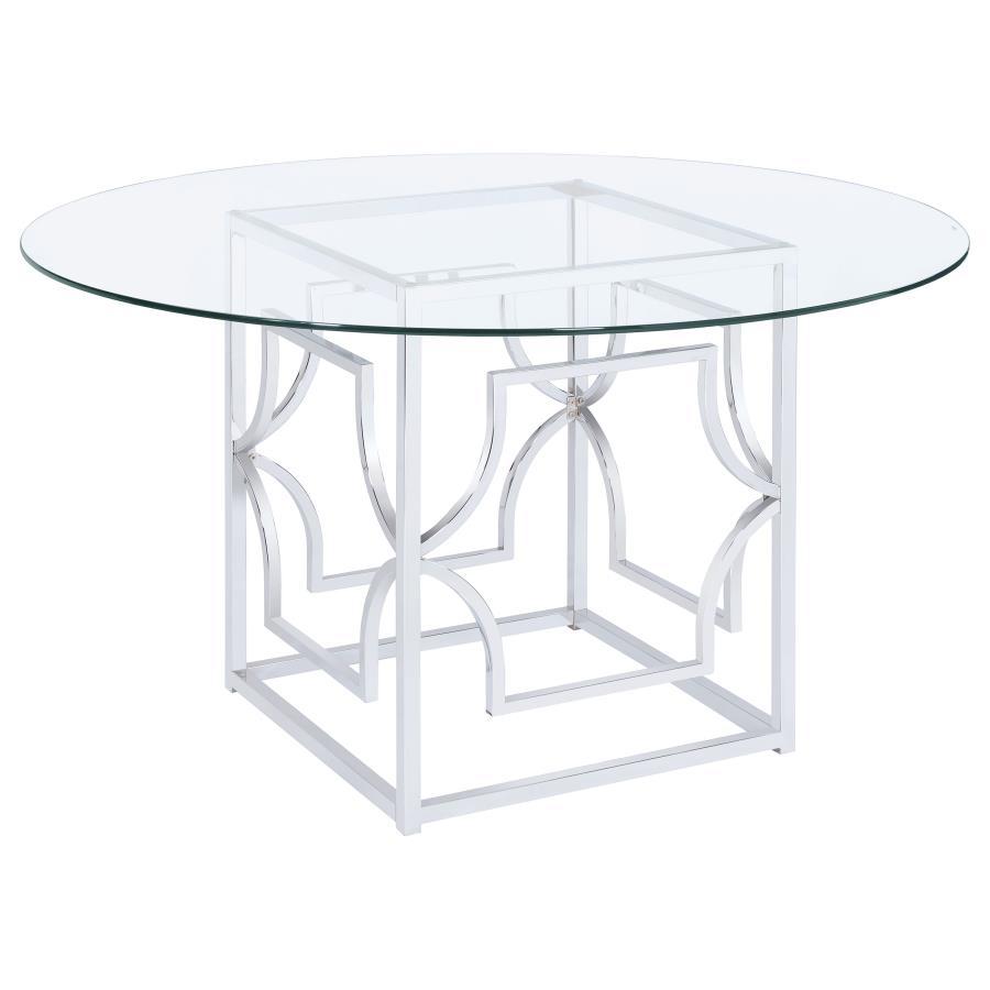 Starlight - Round Glass Top Metal Dining Table Pearl Silver by Coaster Fine Furniture | Bel Furniture