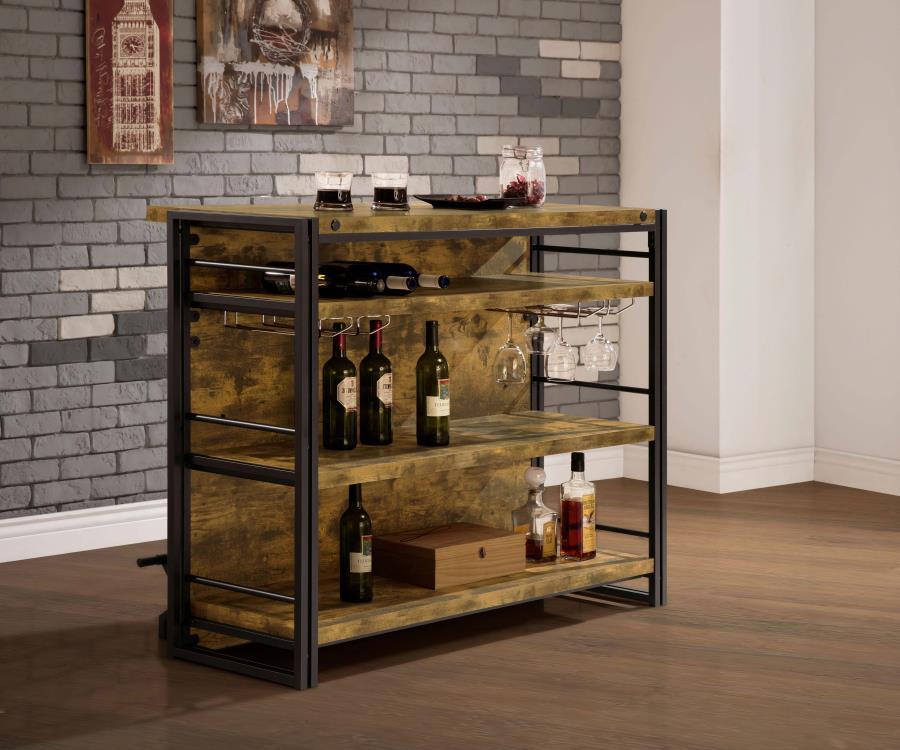 Renaldi - 3-Shelf Home Bar Wine Cabinet - Rustic Nutmeg by CoasterEveryday | Bel Furniture
