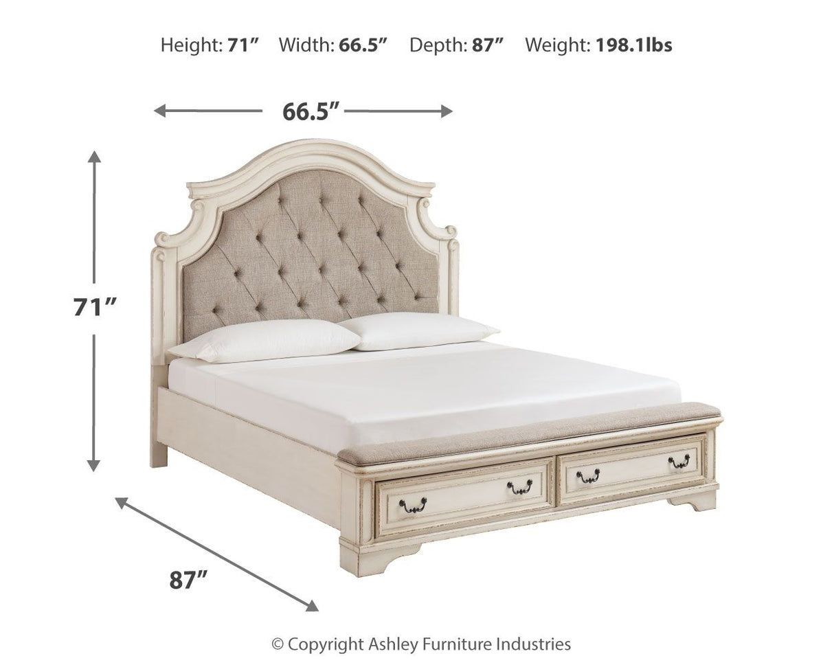 Cream upholstered storage bed with tufted headboard and wooden drawers - Bel Furniture