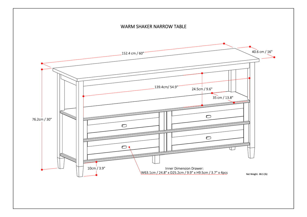 Warm Shaker - Wide Console Sofa Table - Light Golden Brown by Simpli-Home | Bel Furniture