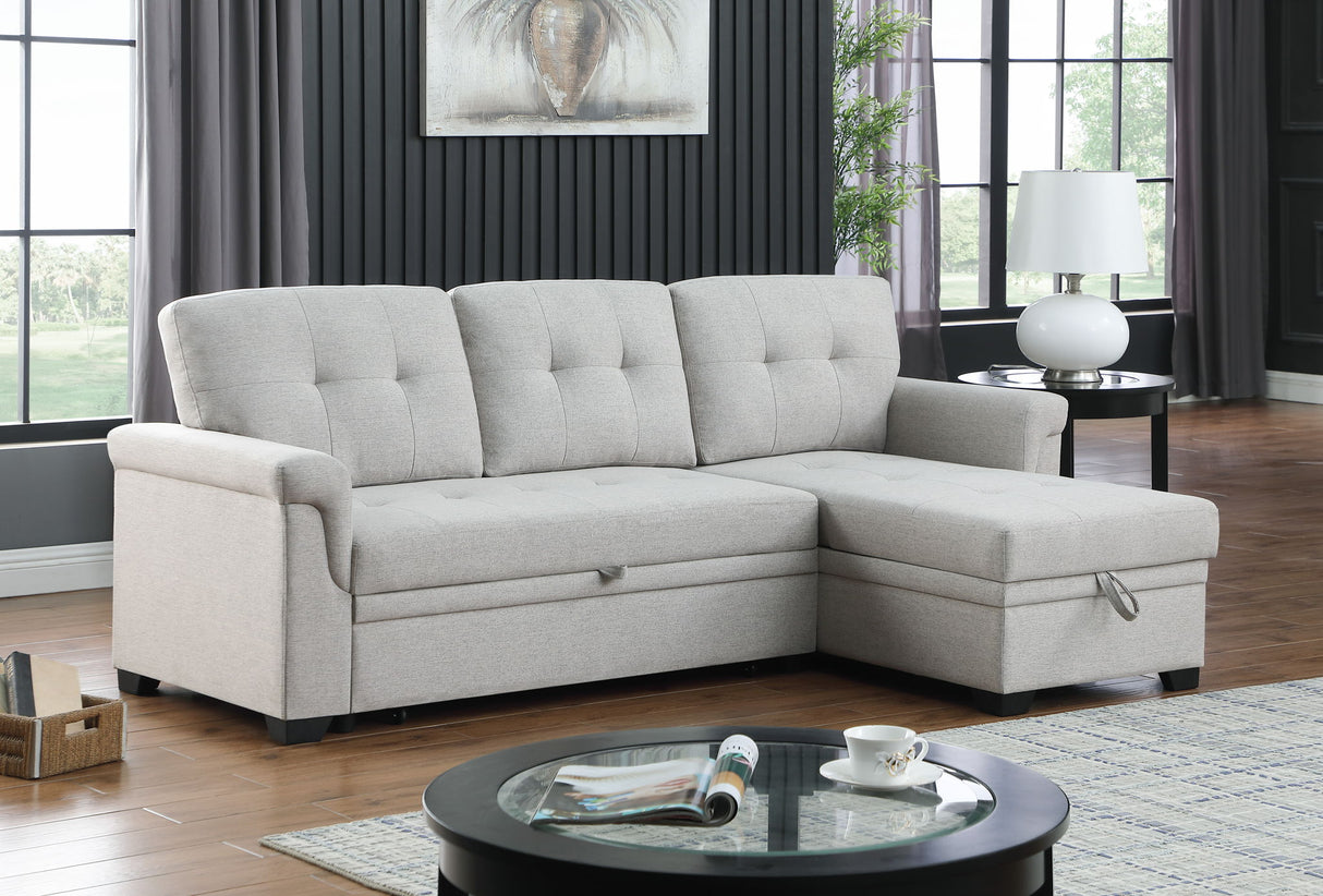 Lucca - Linen Reversible Sleeper Sectional Sofa With Storage Chaise by Lilola Home | Bel Furniture