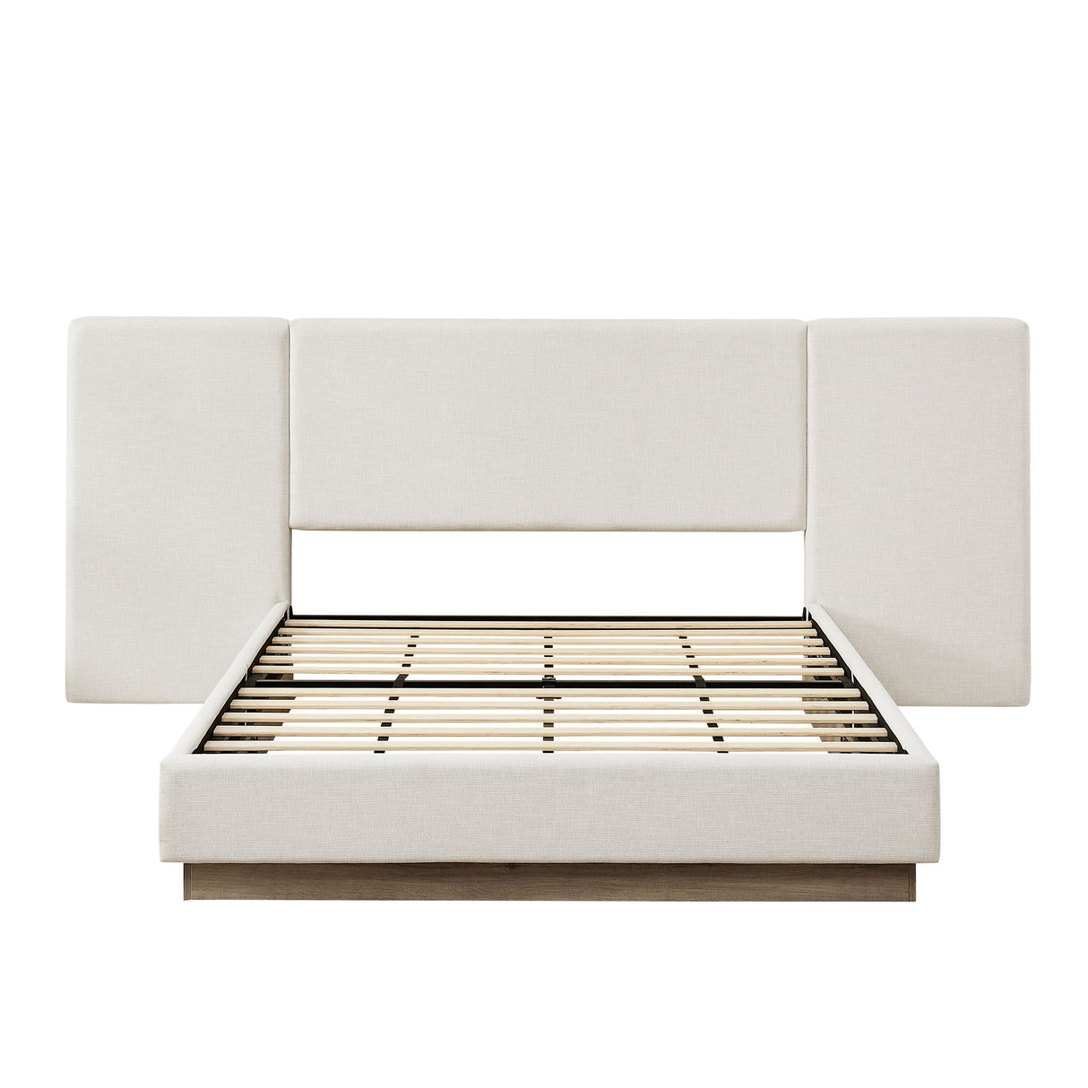 Muse Queen Upholstered Platform Bed Frame Ivory and Light Gray and Camel Oak
