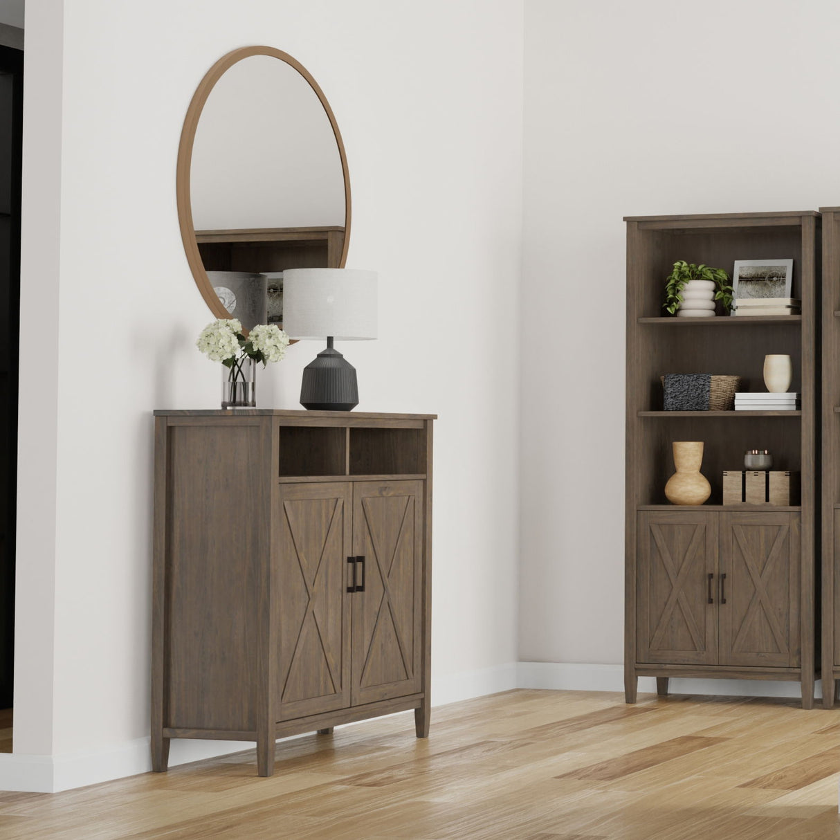 Ela - Medium Storage Cabinet - Smoky Brown by Simpli-Home | Bel Furniture