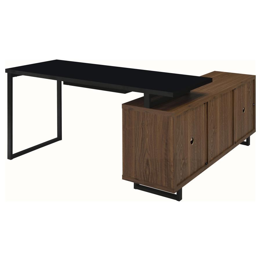 Maddox - L-Shape Office Computer Desk - Black by CoasterEveryday | Bel Furniture