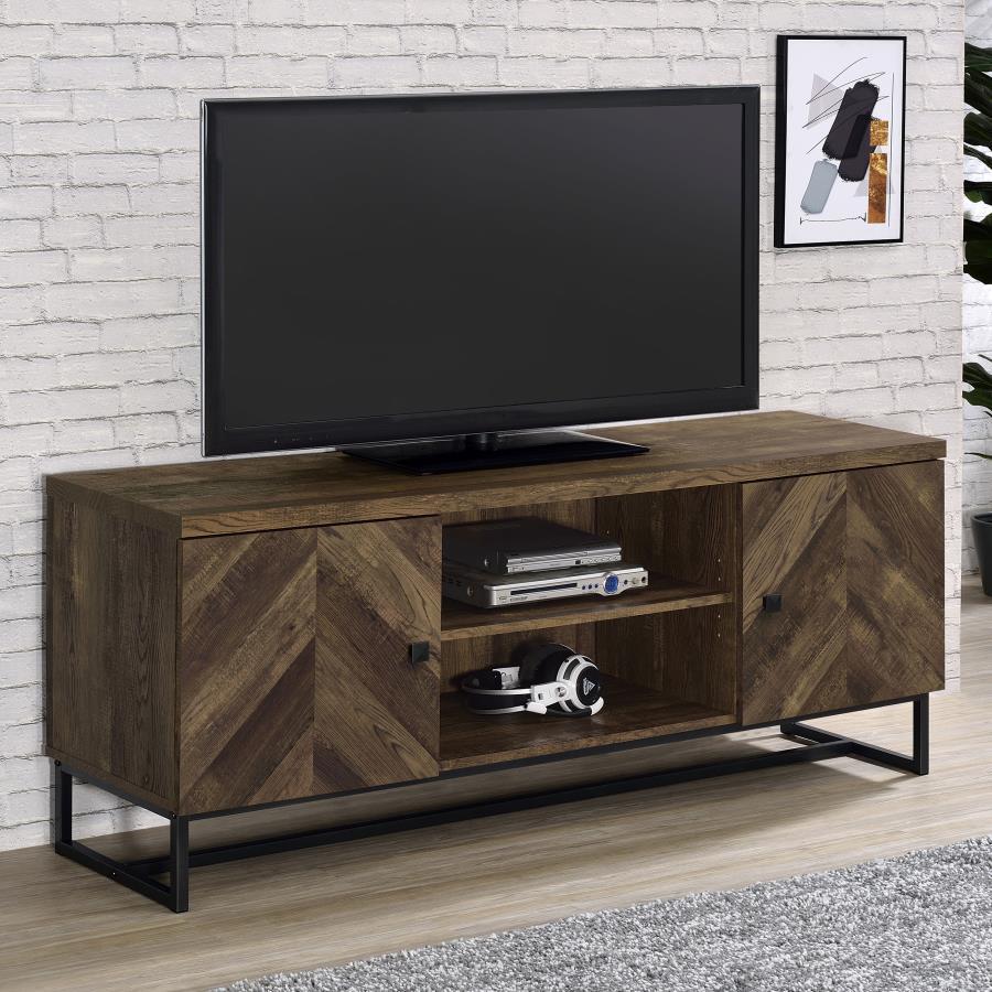 Myles - 2 Door Engineered Wood TV Stand - Rustic Oak by CoasterEssence | Bel Furniture