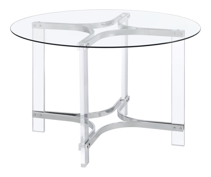 Keeling - 5 Piece Round Glass Top Acrylic Dining Set - Chrome by Coaster Fine Furniture | Bel Furniture