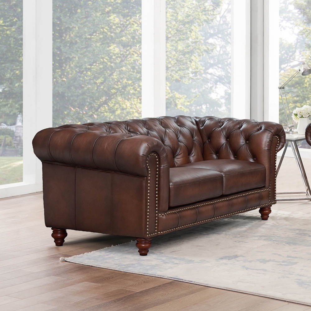 Alton Bay-Top Grain Leather Loveseat - Brown by Hydeline Furniture | Bel Furniture