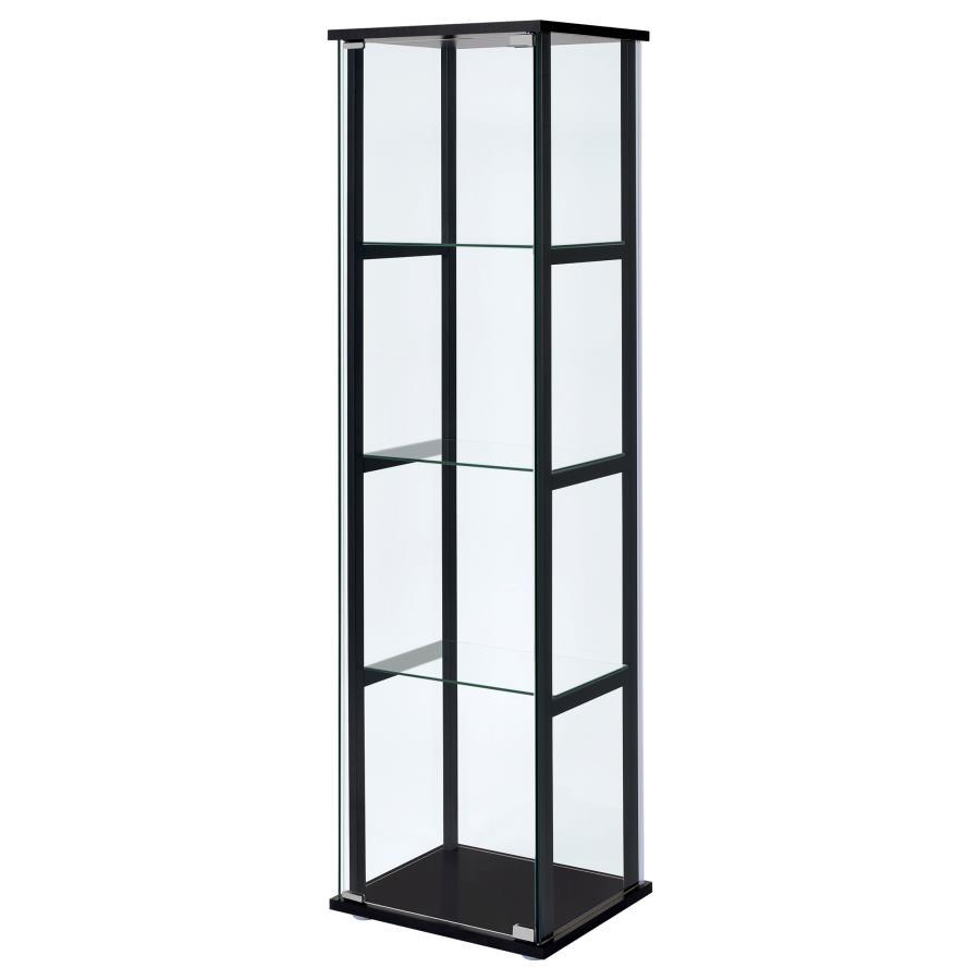 Cyclamen - 4-Shelf Clear Glass Curio Display Cabinet - Black by CoasterEveryday | Bel Furniture