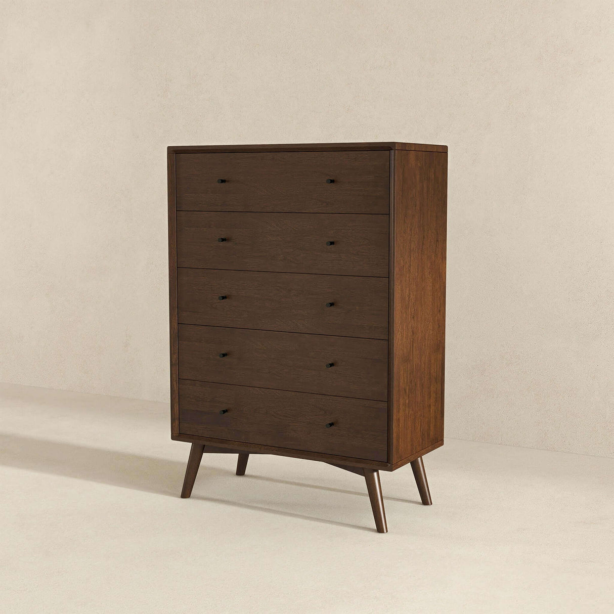 Caroline - Mid-Century Modern Dresser 5 Drawer - Dark Brown