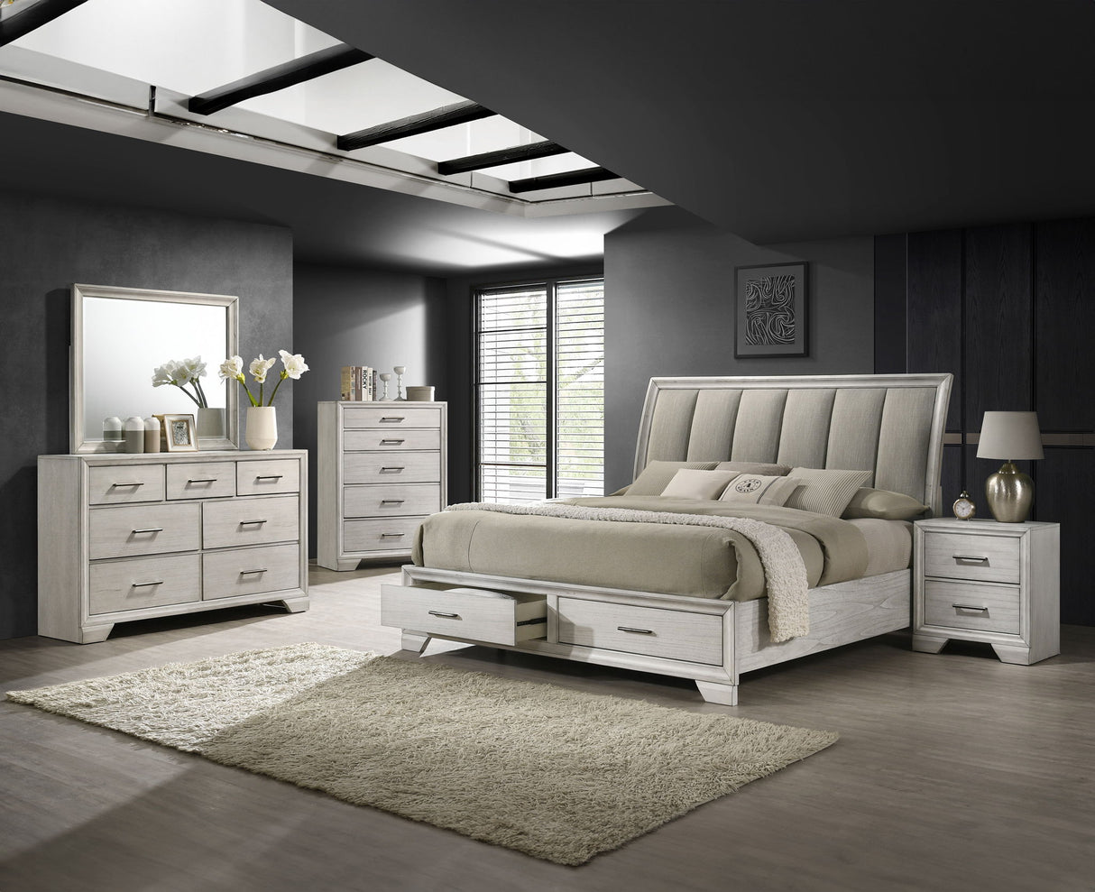 Jaymes - Bedroom Set White 5 Pc. Bed, Dresser, Mirror, Chest, Nightstand by Crown Mark | Bel Furniture