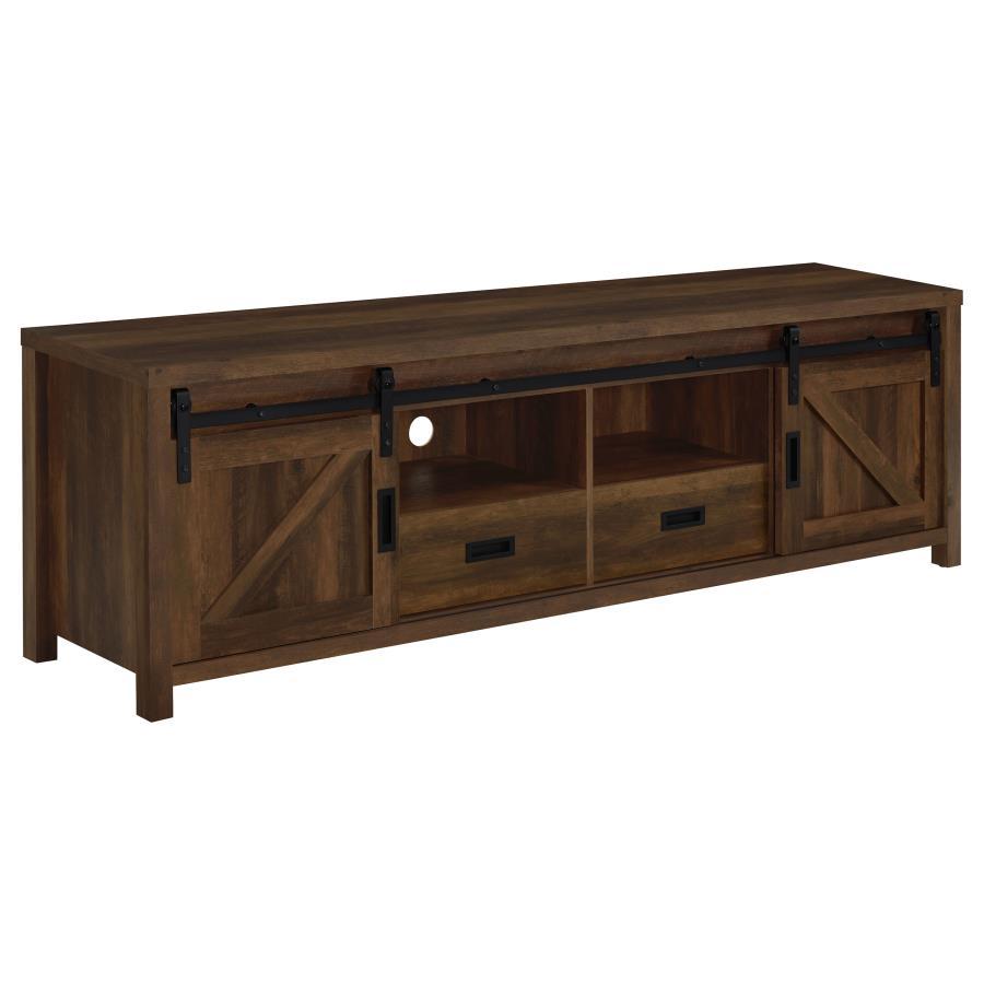 Madra - 2-Door Engineered Wood TV Stand Dark Brown by CoasterEssence | Bel Furniture