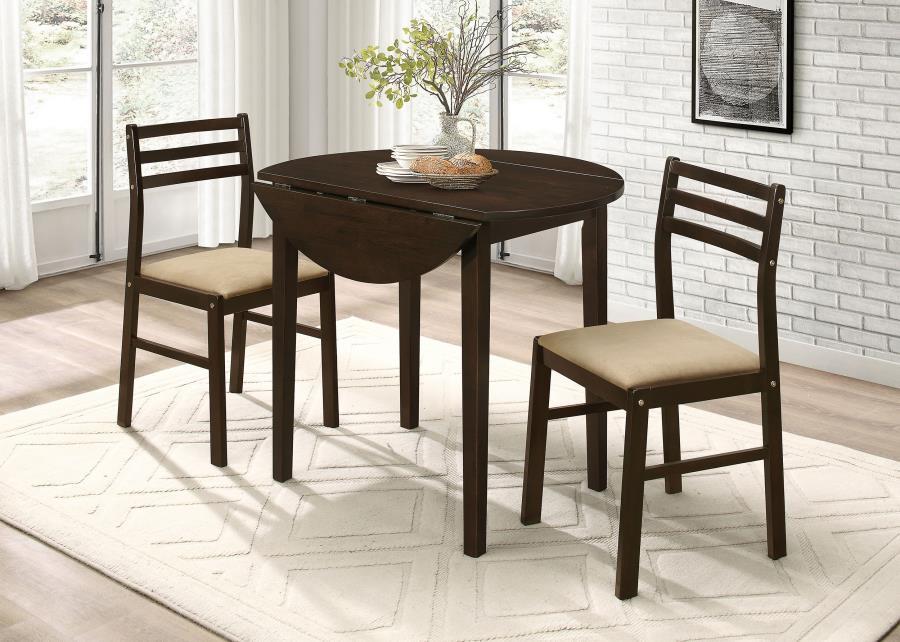 Bucknell - 3 Piece Round Drop Leaf Dining Table Set by CoasterEveryday | Bel Furniture