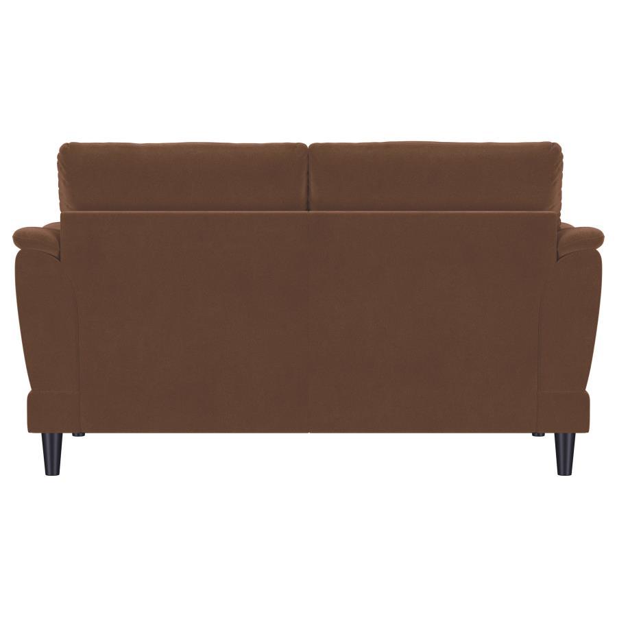 Selma - Velvet Upholstered Crescent Arm Loveseat - Rust by Coaster Fine Furniture | Bel Furniture