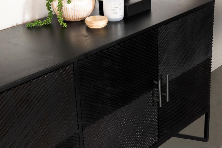 Riddell - 4 Door Wood Reeding Accent Cabinet - Matte Black by Coaster Fine Furniture | Bel Furniture