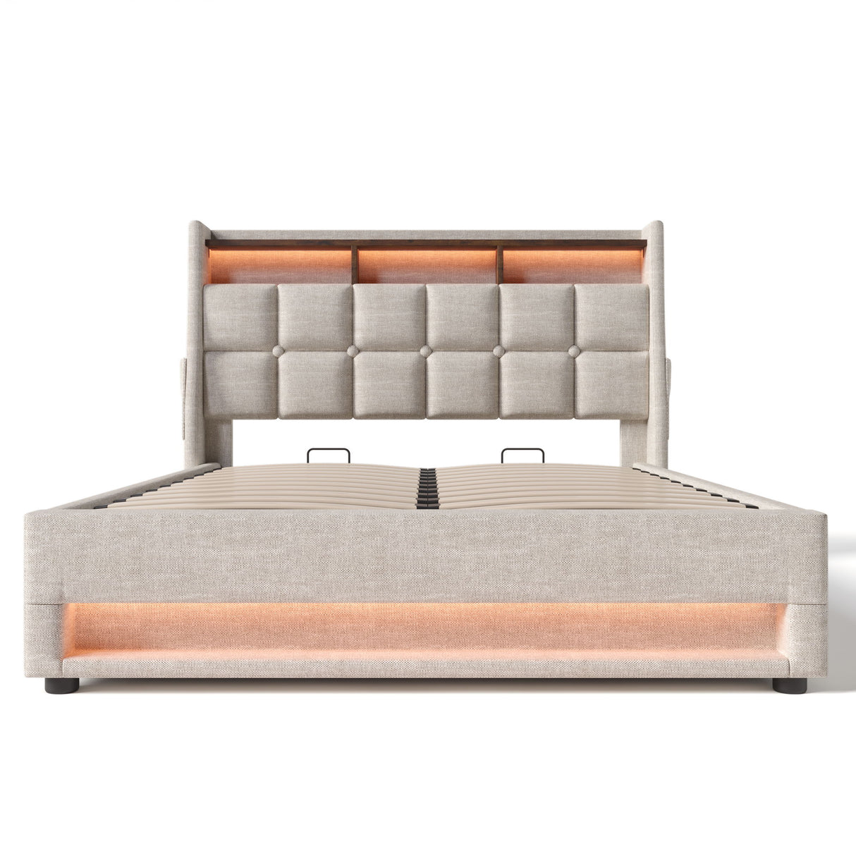 Upholstered Platform Bed With A Hydraulic Storage System, LED And USB Charging (Without Mattress)