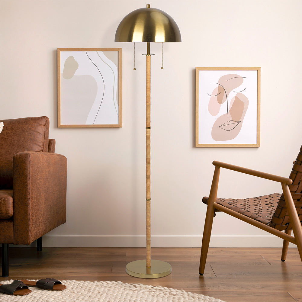 Allure - 2 Light Floor Lamp, Gold, Natural Tube, Double On / Off Pull Chain - Gold / Rattan by Ashcroft Furniture | Bel Furniture