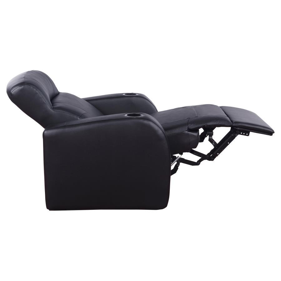 Cyrus - Upholstered Track Arm Recliner - Black by CoasterEssence | Bel Furniture