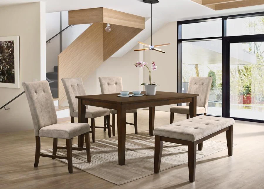 Neutral Modern 3 Room Furniture Package with 4 Piece Living Room Set, Queen Bed & 6 Piece Dining Set