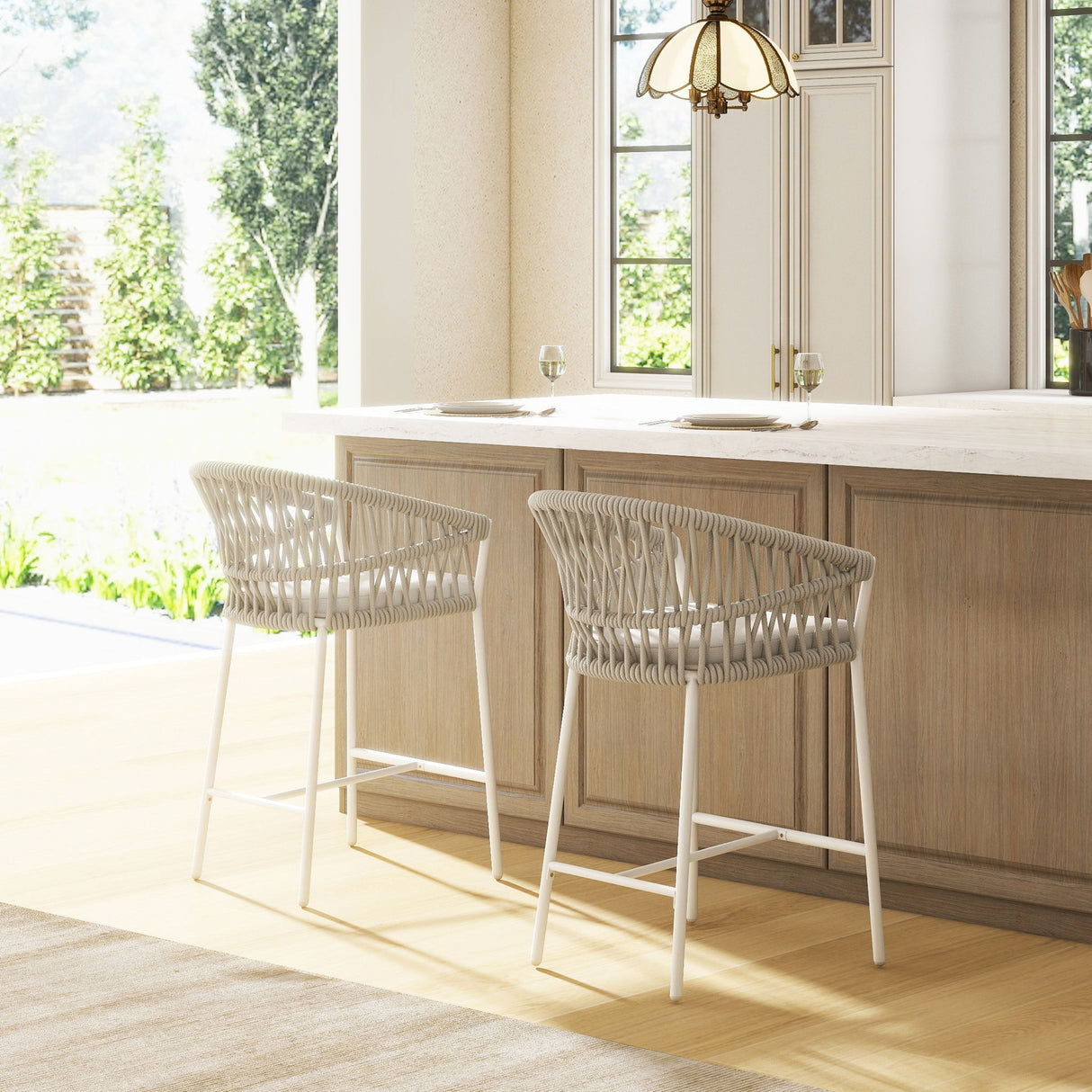 Maiden - Patio Counter Stool Sunproof Olefin (Set of 2) by Jennifer Taylor Home | Bel Furniture