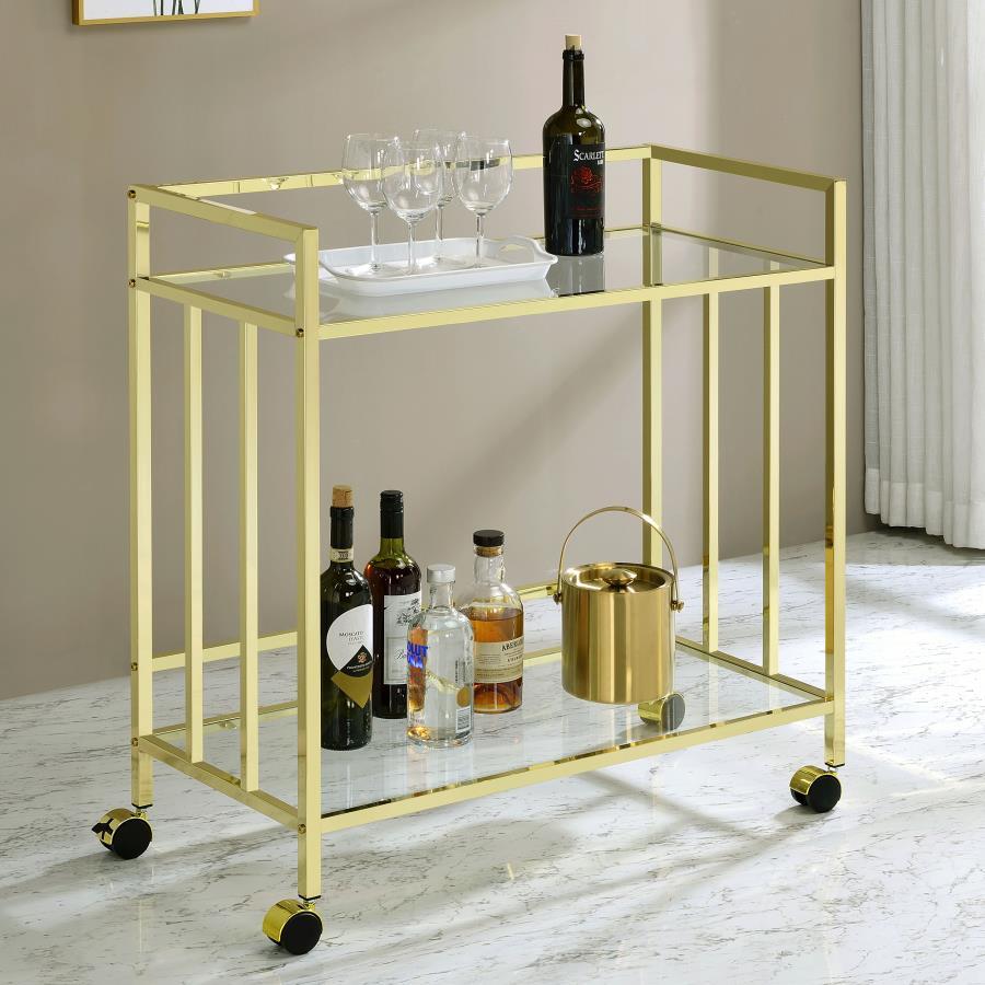 Cara - 2-tier Rectangular Glass Shelf Metal Bar Cart by CoasterEssence | Bel Furniture