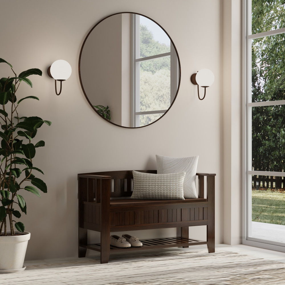 Acadian - Entryway Storage Bench With Shelf - Brown by Simpli-Home | Bel Furniture