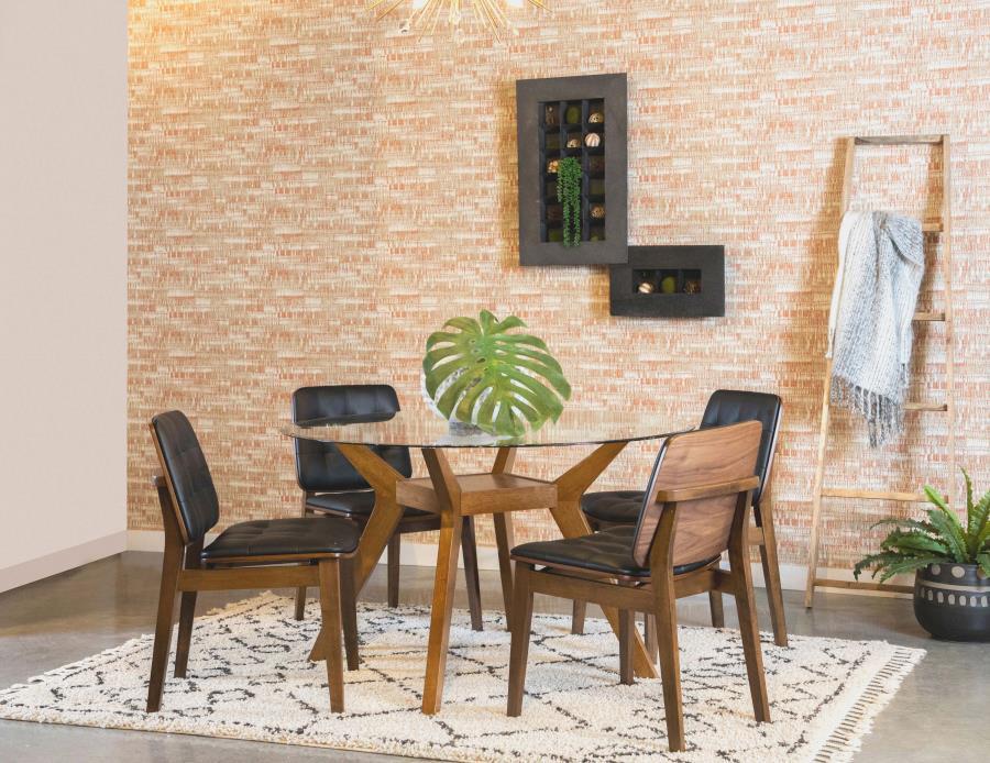 Paxton - Round Glass Top Wood Dining Table - Nutmeg by Coaster Fine Furniture | Bel Furniture