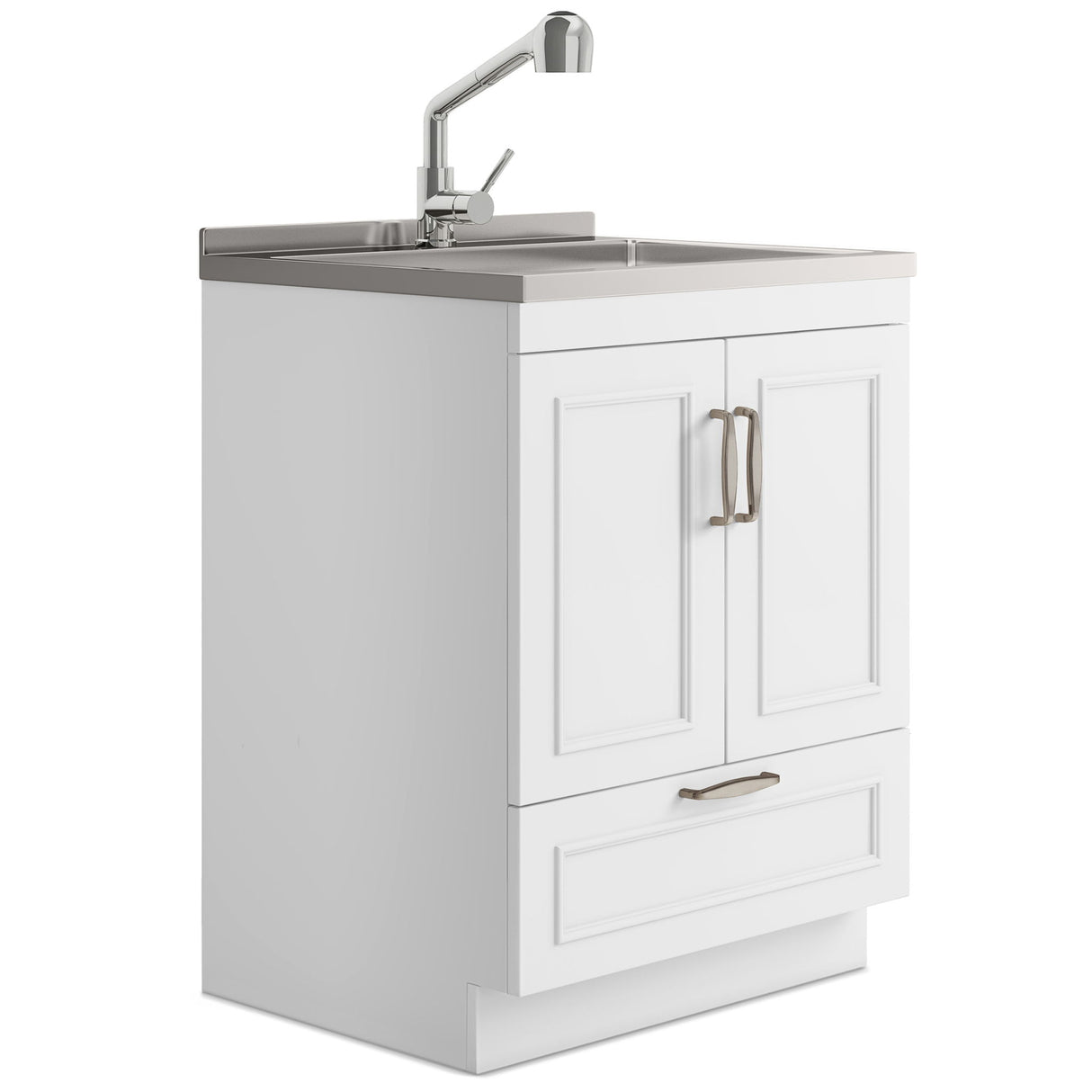 Laundry Cabinet With Faucet And Stainless Steel Sink - White by Simpli-Home | Bel Furniture