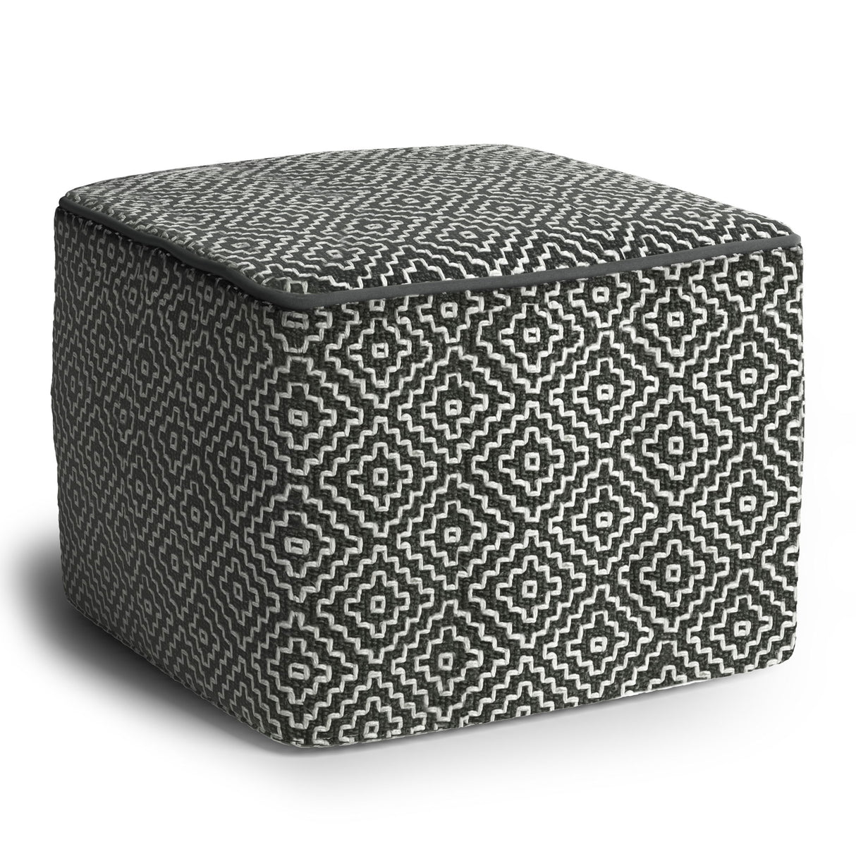 Briella - Square Woven Outdoor / Indoor Pouf - Gray / White by Simpli-Home | Bel Furniture