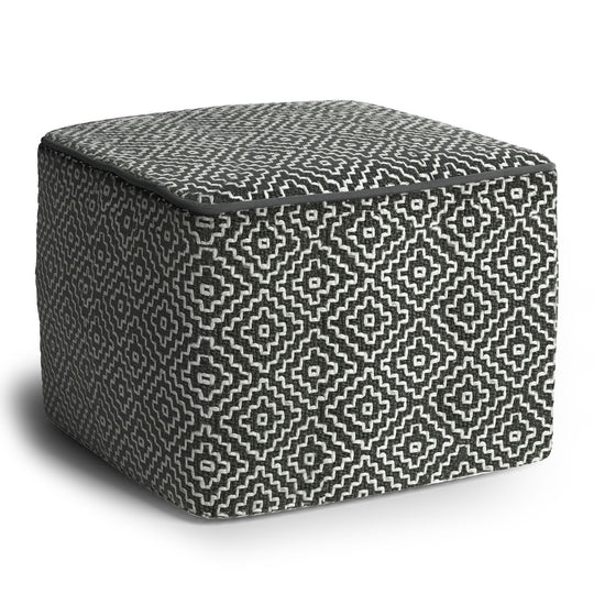 Briella - Square Woven Outdoor / Indoor Pouf - Gray / White by Simpli-Home | Bel Furniture