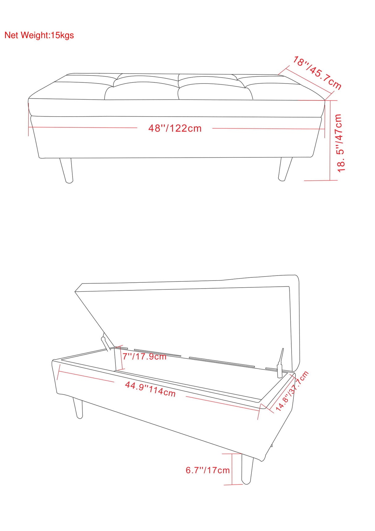 Shay - Large Square Coffee Table Storage Ottoman Mid-Century Style