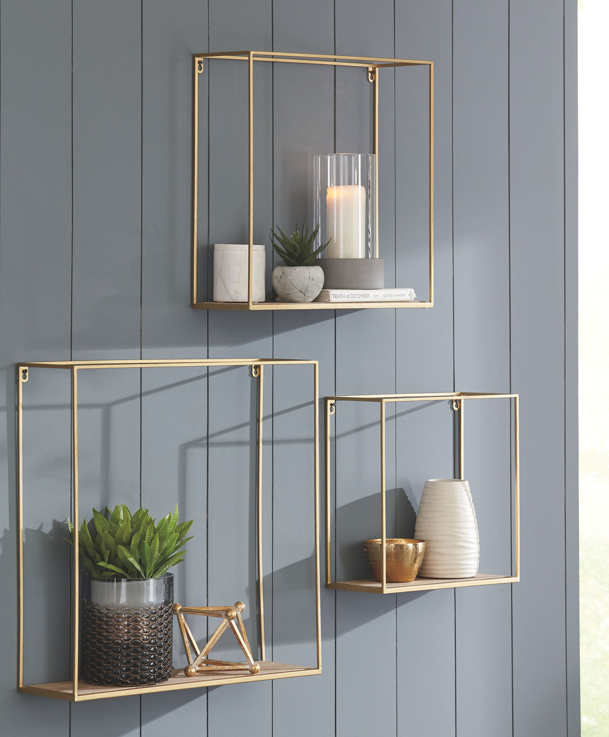 Efharis - Natural / Gold Finish - Wall Shelf Set (Set of 3) by Signature Design by Ashley® | Bel Furniture