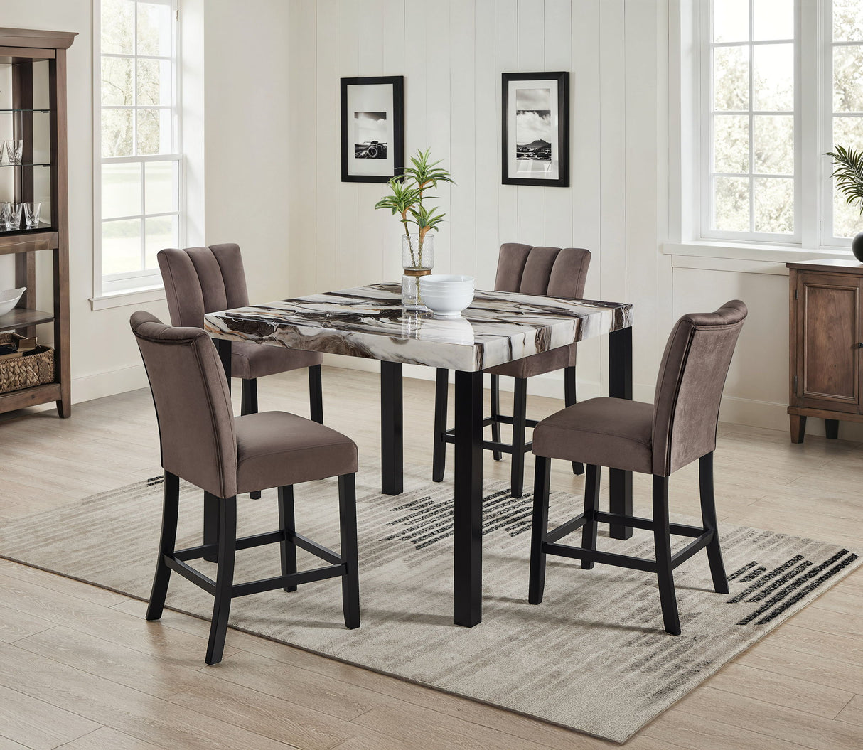 Vega - 5 Piece Counter Dining Room Set - Gray / Black
