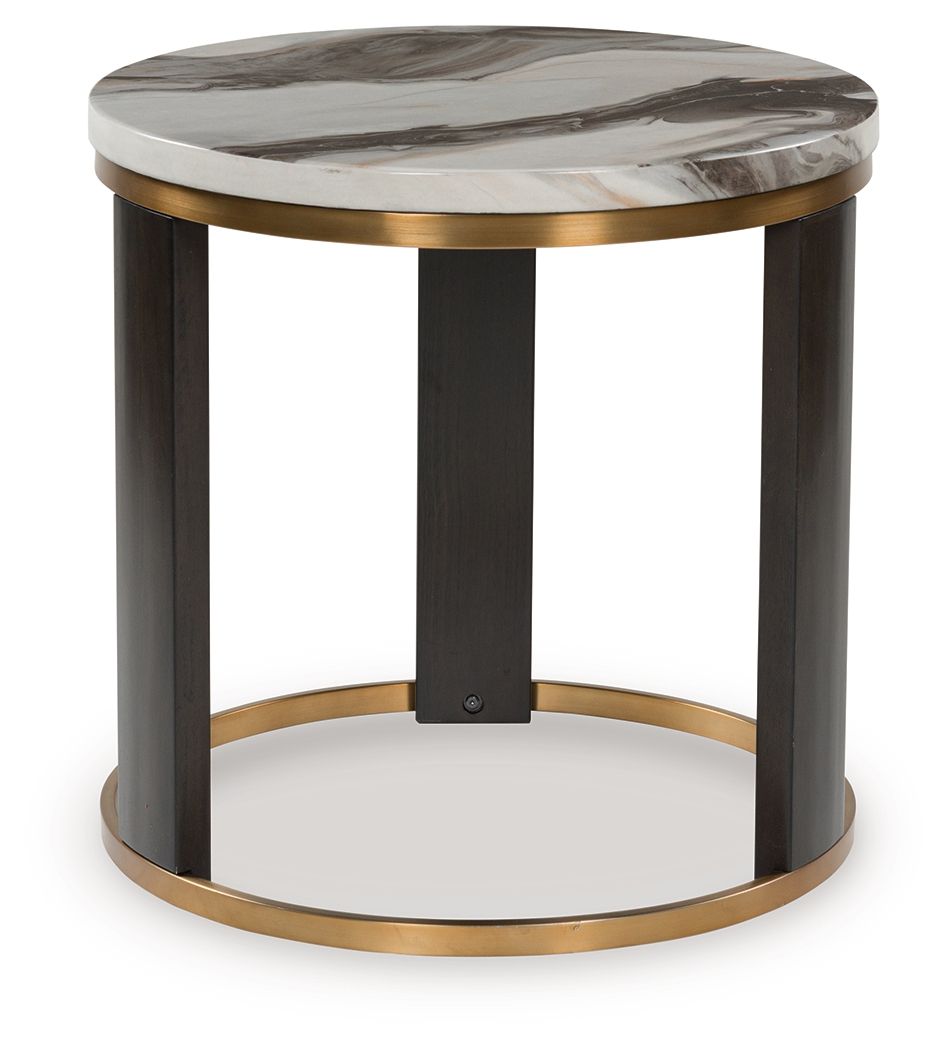 Jazmore - Brown / Brass Finish - Round End Table by Signature Design by Ashley® | Bel Furniture